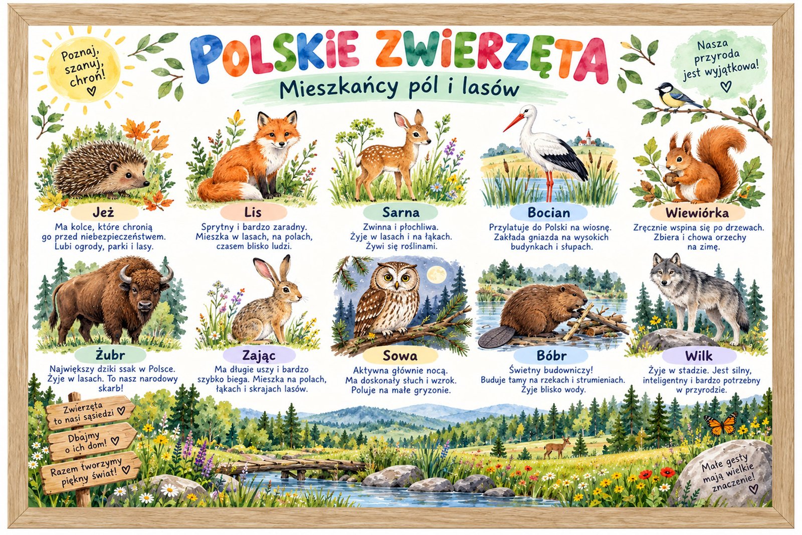 Plakat Edukacyjny Polskie Zwierzęta