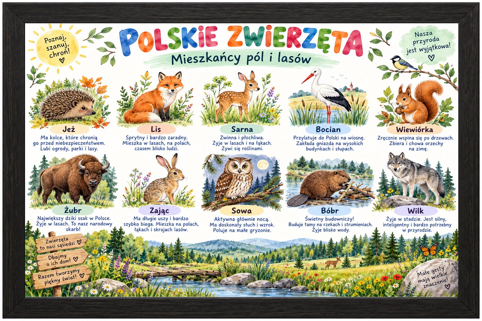 Plakat Edukacyjny Polskie Zwierzęta Kompozycja 1