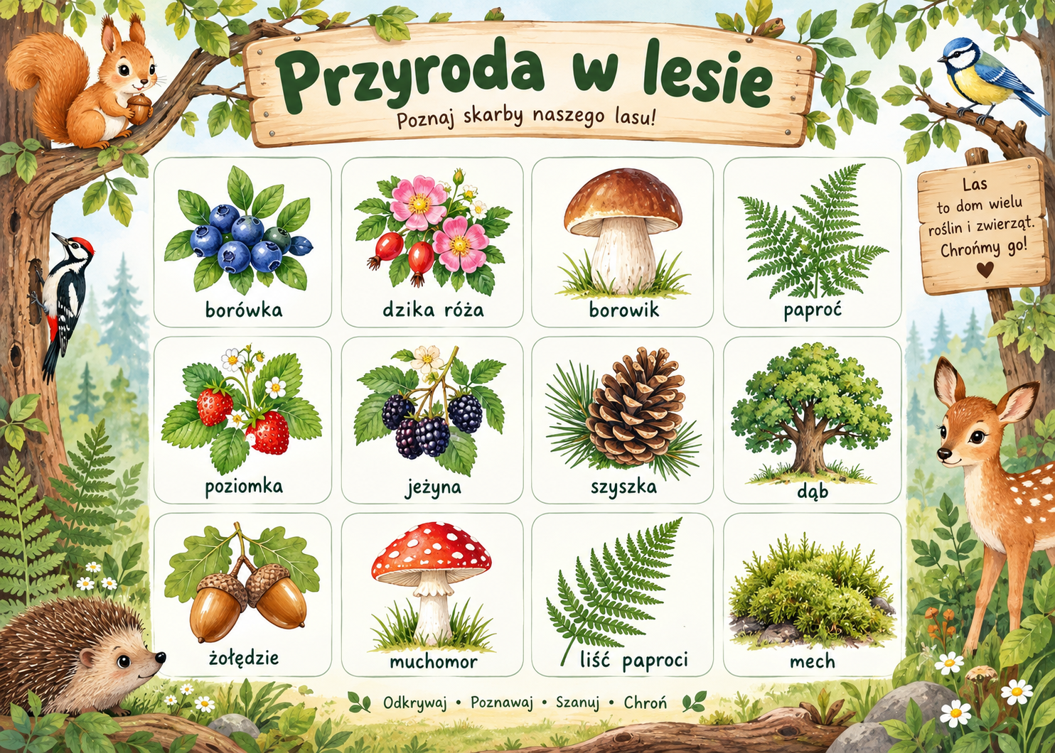 Plakat Edukacyjny Przyroda W Lesie