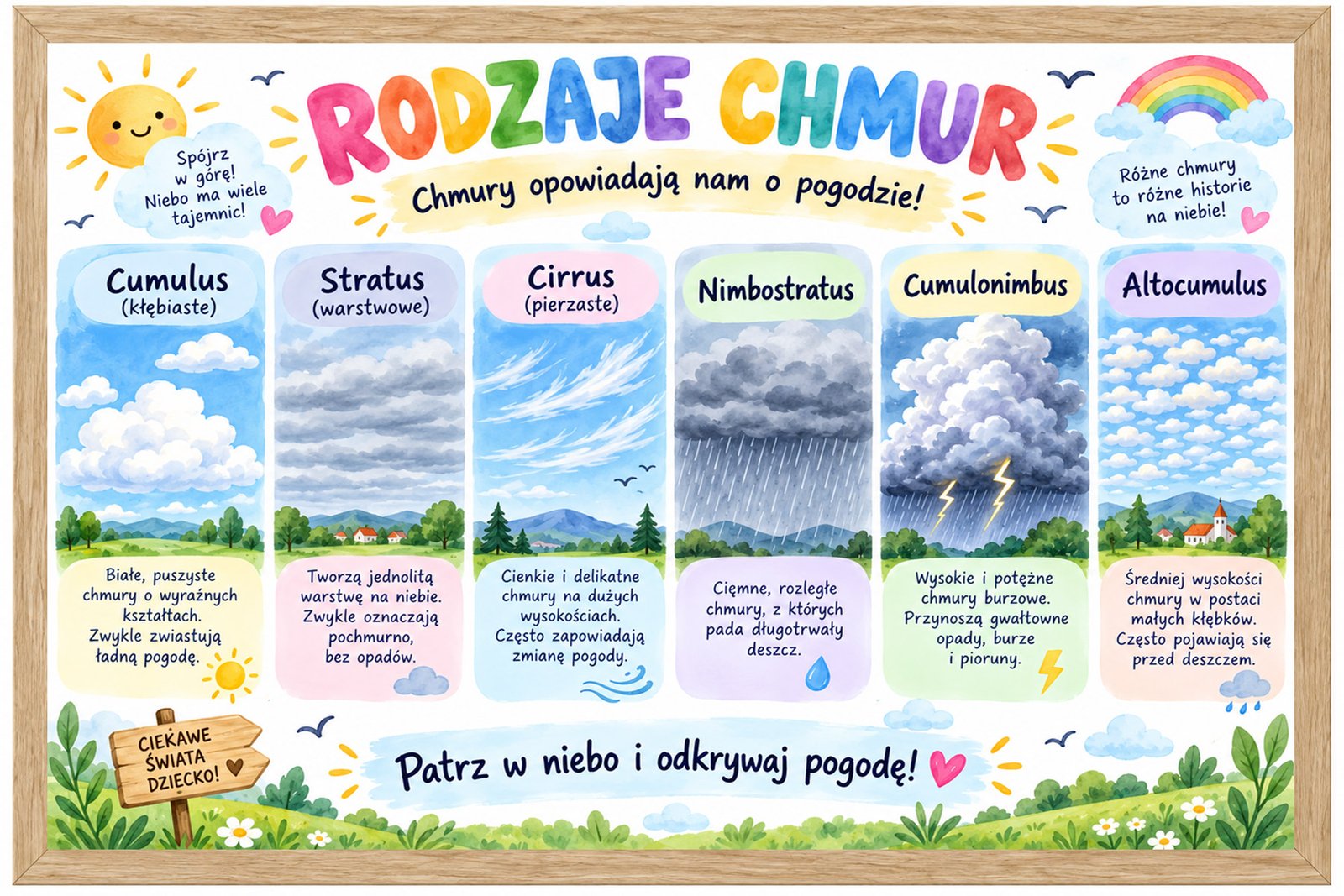 Plakat Edukacyjny Rodzaje Chmur