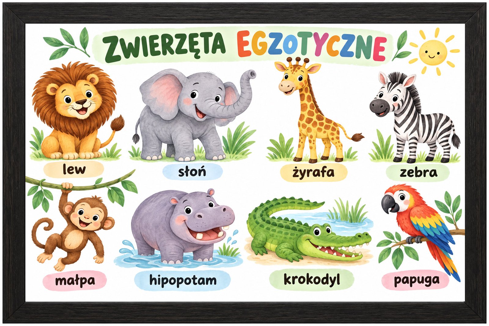 Plakat Edukacyjny Zwierzęta Egzetyczne Kompozycja 1