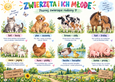 Plakat Edukacyjny Zwierzęta I Ich Młode