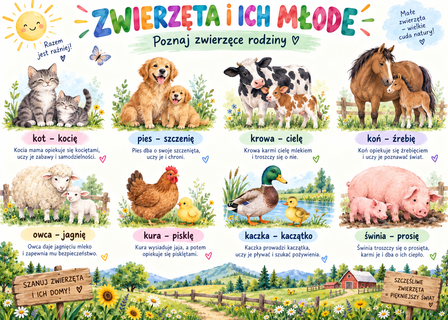 Plakat Edukacyjny Zwierzęta I Ich Młode