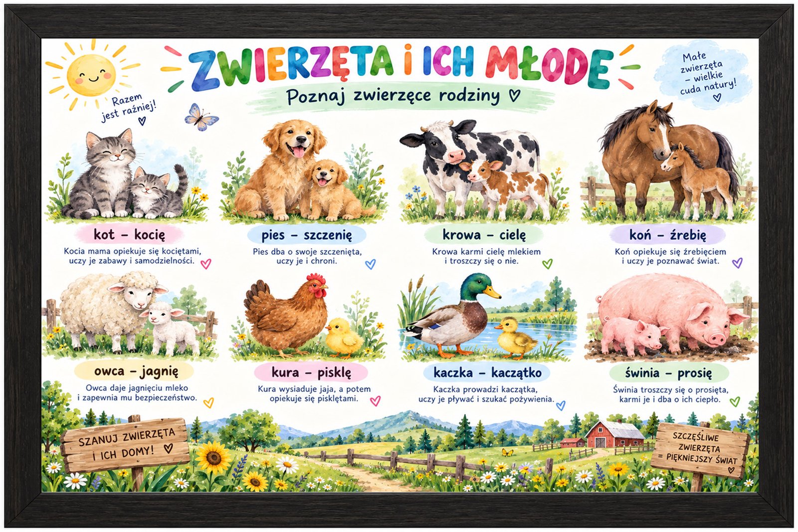 Plakat Edukacyjny Zwierzęta I Ich Młode Kompozycja 1