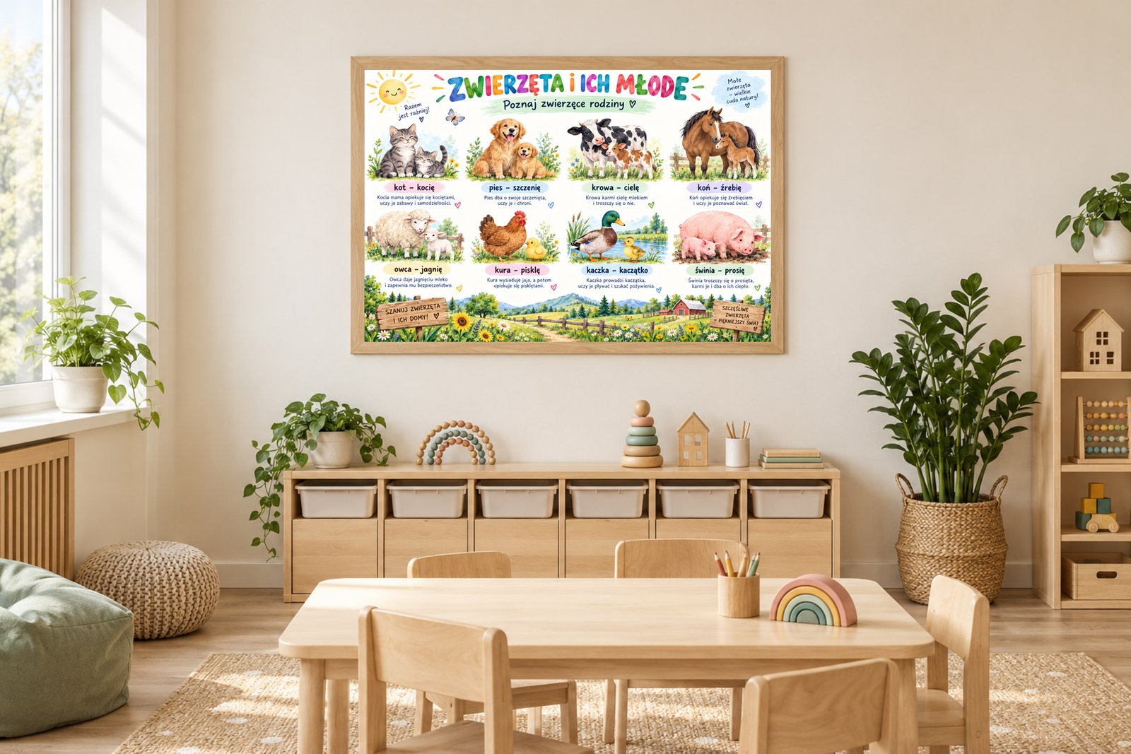 Plakat Edukacyjny Zwierzęta I Ich Młode Kompozycja 2