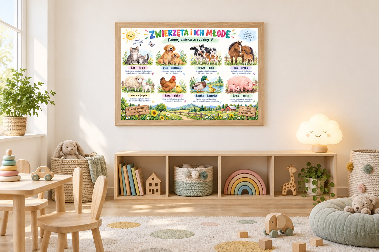 Plakat Edukacyjny Zwierzęta I Ich Młode Kompozycja 3